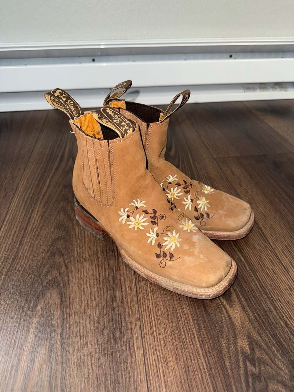 La Sierra Women's Tan Leather Square Toe Western Ankle Boots Size Women’s 6.5/7